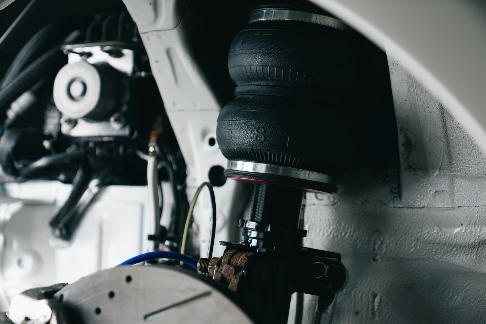 Close-up of car's air suspension system
